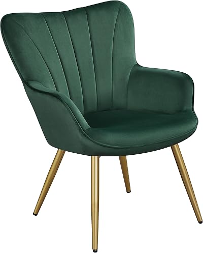 Yaheetech Modern Velvet Tub Chair Green with Curved Back and Gold Legs