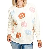 Yiulangde Halloween Sweatshirts for Women 2025 Spooky Ghost Long Sleeve Sweaters Vintage Pumpkin Yarn Graphic Crewneck Shirts