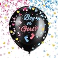 Gender Reveal Balloons, 1 Pack 36 Inch Black Boy or Girl Balloon with Pink and Blue Heart-Shaped Confetti for Gender Reveal Party Decorations