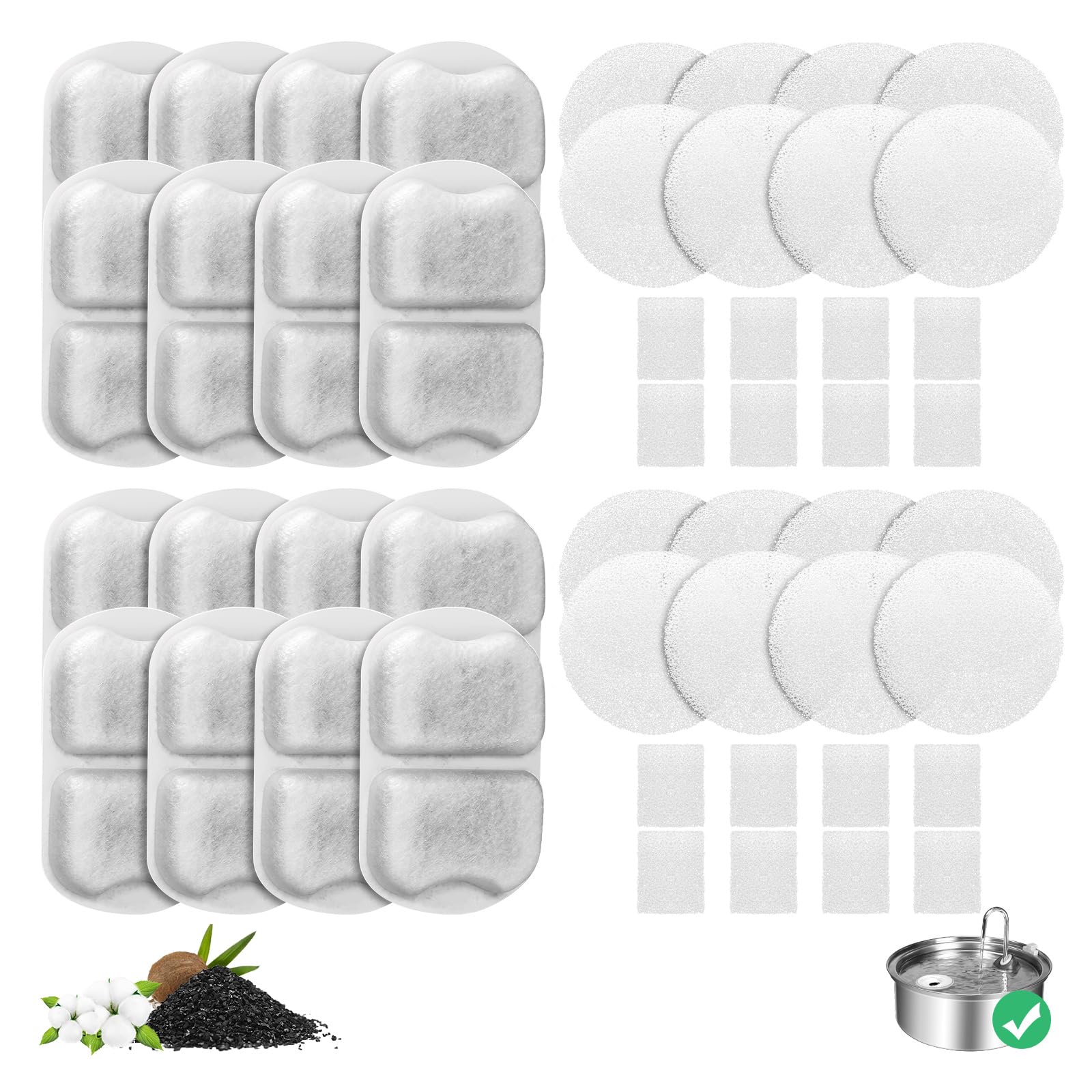 Photo 1 of 16-pack Dog Water Fountain Filter Replacement for 7L/230oz/1.8G Stainless Steel Dog Fountain Super Quiet with Triple Filtration for Large Cats Multi-Pet Home (16 Set Filters for 7L Pet Fountain)