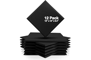 Fstop Labs 0.4" X 12" X 12" Acoustic Foam Panels, Sound Absorbing Panel, Beveled Edge Tiles Soundproof Foam Insulation, Soundproof Wall Panels (12 Pack, Black)