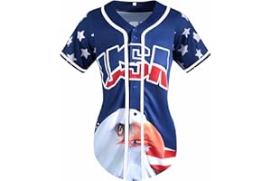 KPSTRO American Flag Button Down Shirt USA Baseball Jersey for Women Patriotic Shirts 4th of July Casual Tee Blouse Tops