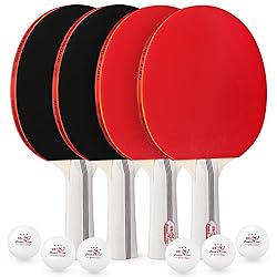 DOUBLE FISH Ping Pong Paddles Set of 4 with 6pcs