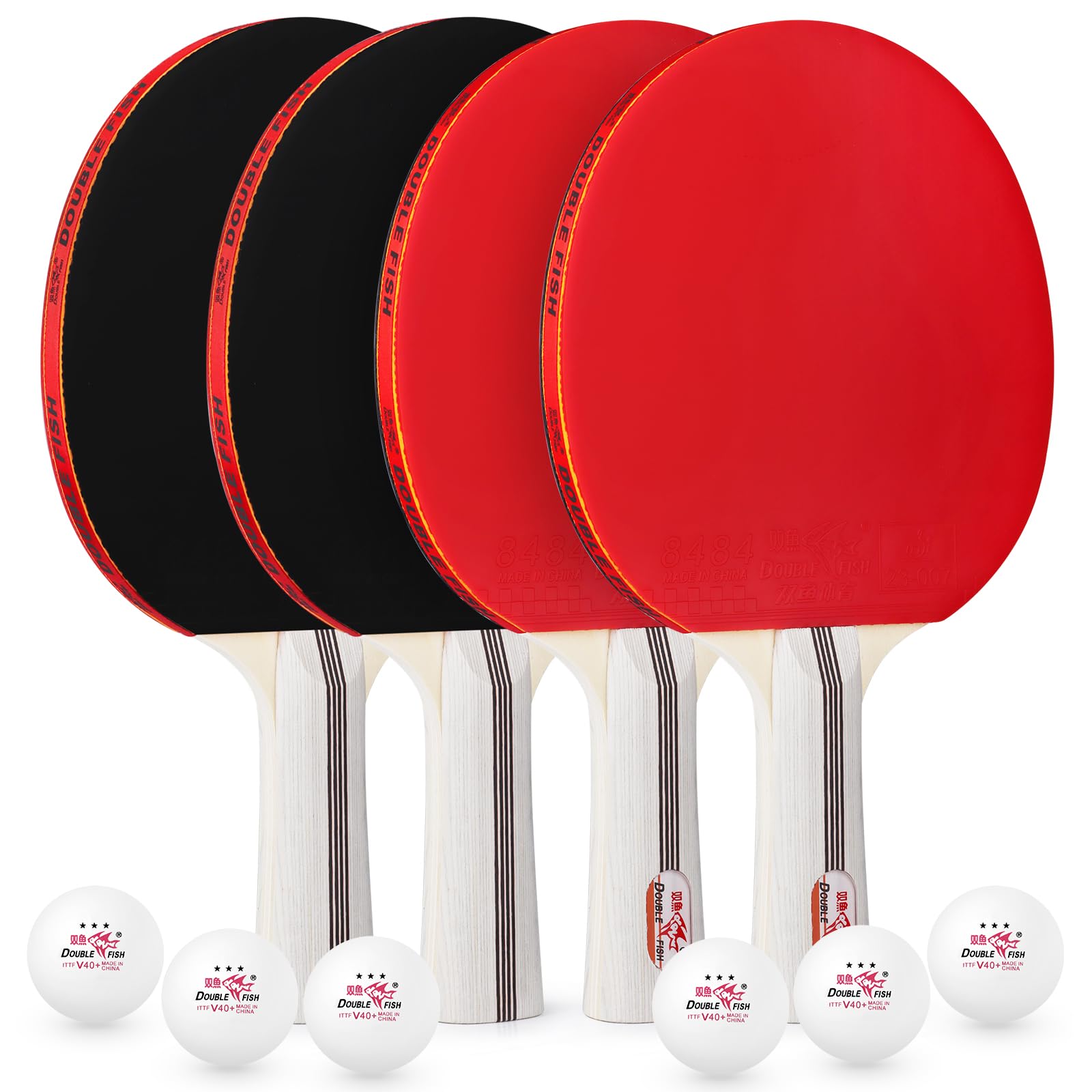 DOUBLE FISH Ping Pong Paddles Set of 4 with 6pcs
