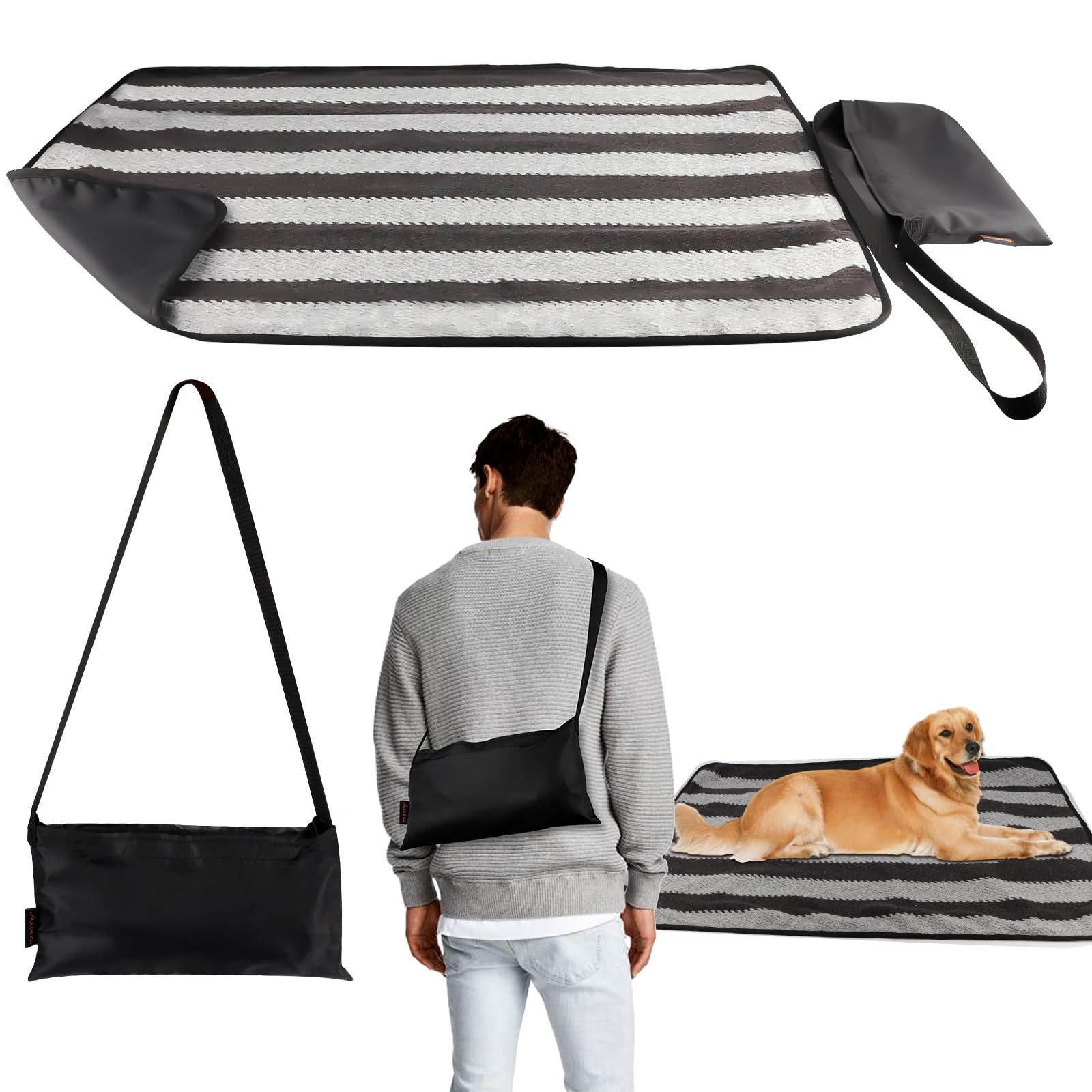 ACUSHLA Pet Blanket 100 x 70 cm Waterproof, Cat & Dog Mat, Warming Blanket, Camping & Indoor Use, Travel Blanket, Foldable, with Bag, for Pets (Black+White)
