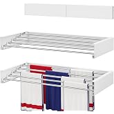 SOLVESTIS Wall Mounted Drying Rack 23.6", Foldable Laundry Drying Rack with Stainless Steel Rods, Retractable Laundry Space Saver for Indoor &amp; Outdoor Use, Include Wall Template