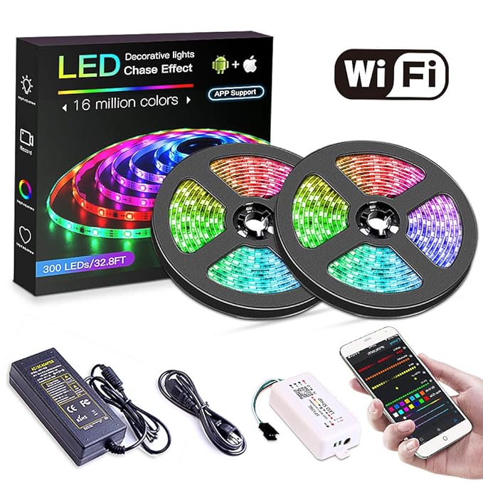KORJO Dream Color Led Strip Lights with Chasing Effect, 32.8ft 300Leds