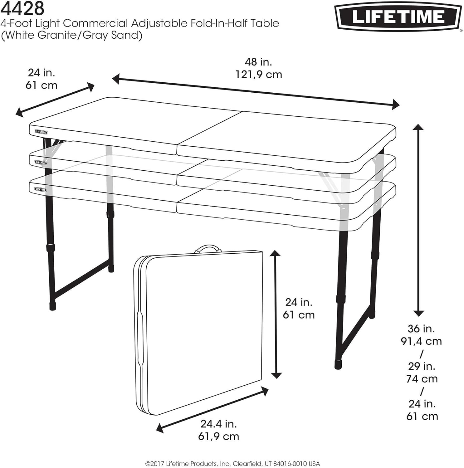 Lifetime Height Adjustable Craft Camping and Utility Folding Table, 4 ft, 4'/48 x 24, White Granite : Sewing Table : Garden & Outdoor