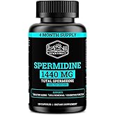 Spermidine Supplement (1440mg of 99% Pure Spermidine Supplements For Women & Men) 4 Months Supply (100X More Potent Than Wheat Germ Extract) 12MGS Per Serving For Cellular Health, Anti-Aging & Energy