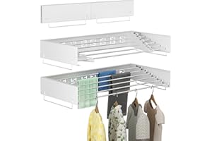 BQKOZFIN 100CM Laundry Drying Rack Collapsible, Wall Mounted Clothes Drying Rack, Drying Rack Clothing for Laundry Bathroom I