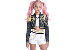 GENERIC Demon Hunter Costume Coat Shirts Shorts Dance Outfit Sets for Girls Movies Anime Games 2-16 Years