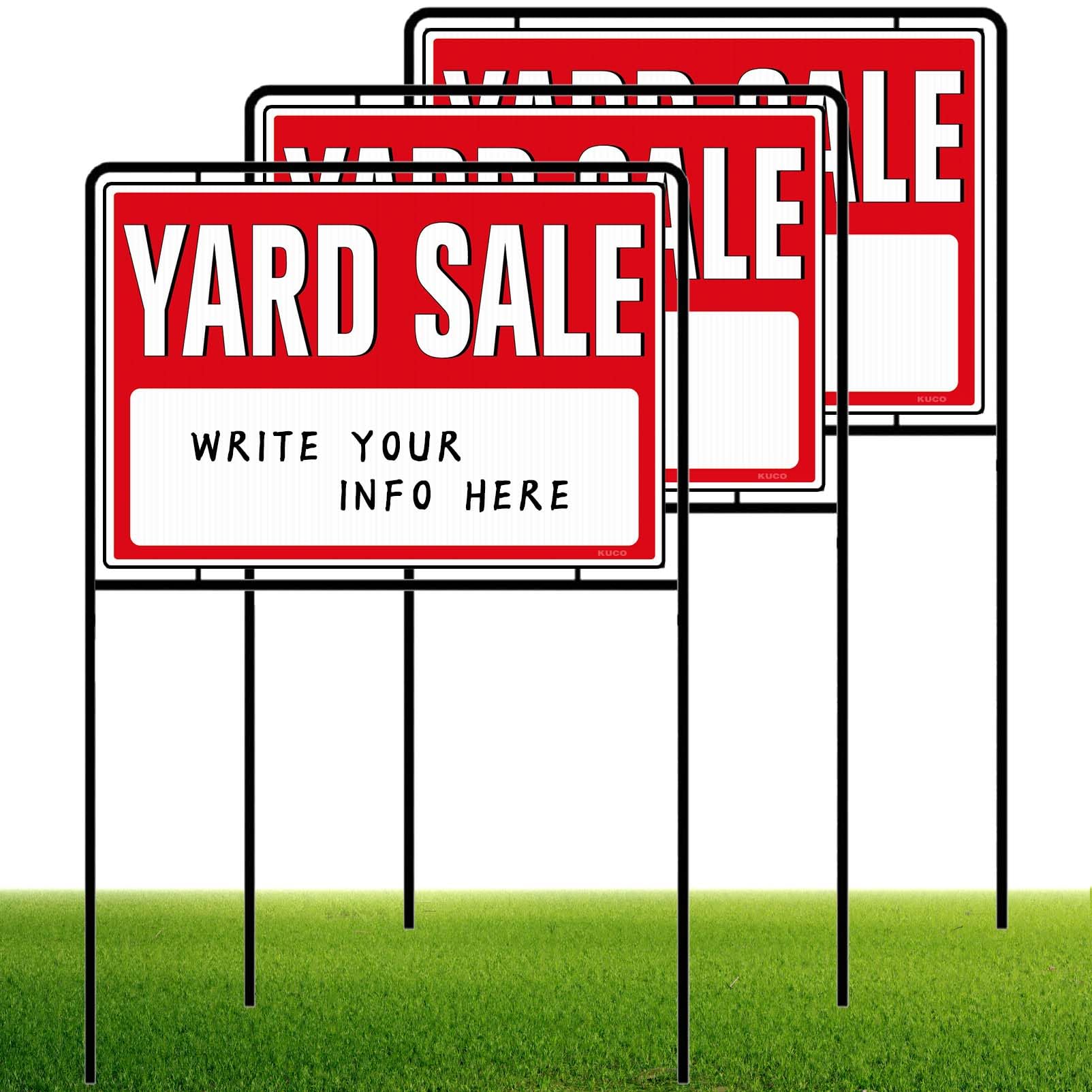 Photo 1 of Yard Sale Signs with Stakes, Double-Sided Printing, Large Yard Sale Signs (3 Pack)