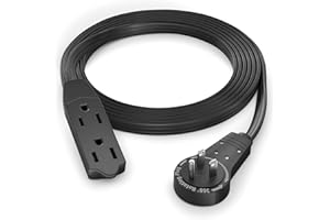 Maximm Cable 6 Ft 360° Rotating Flat Plug Extension Cord/Wire, 16 AWG Multi 3 Outlet Extension Wire, 3 Prong Grounded Wire - Black - UL Certified
