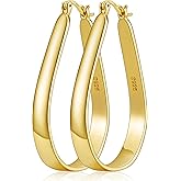DORANA Sterling Silver Hoop Earrings for Women Large Oval Hoop Earrings Lightweight Big Gold Hoops Earrings Hypoallergenic 14K Gold Plated Hoops Earrings Non Tarnish Jewelry Gifts 20/30/40mm