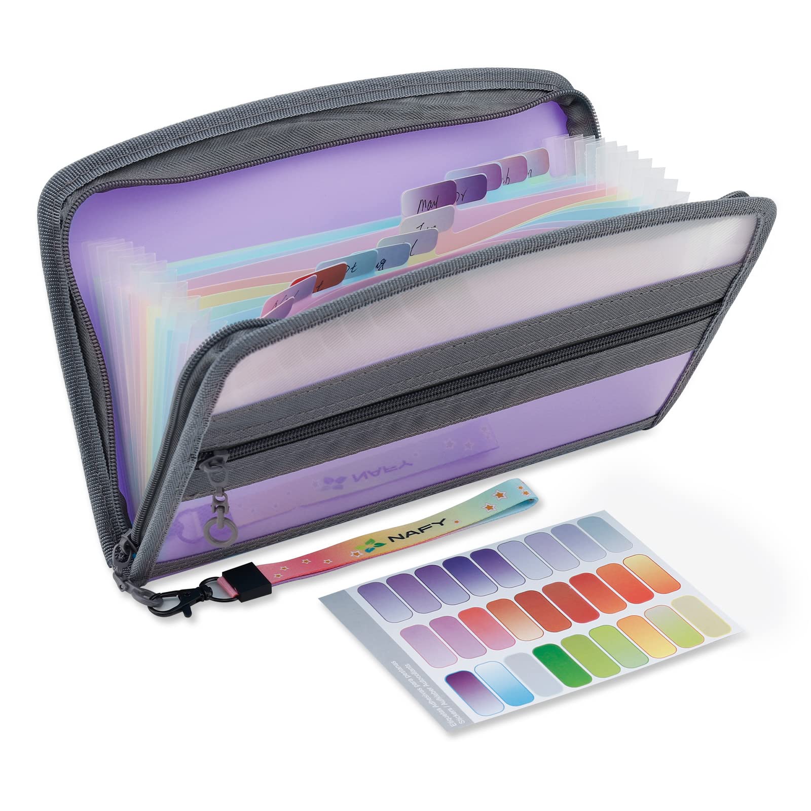 NAFY Small Accordion File Organizer, A5 Check Size 13 Pockets Coupon Receipt Holder with Zipper, 11x7 Inches Expanding Folder Wallet (Lilac)