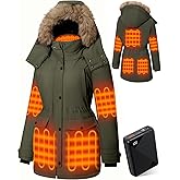 Hecusma Heated Jackets for Women with 18400mAh 12V Battery Pack Included, Parka Womens Heated Jacket with Hood Skating