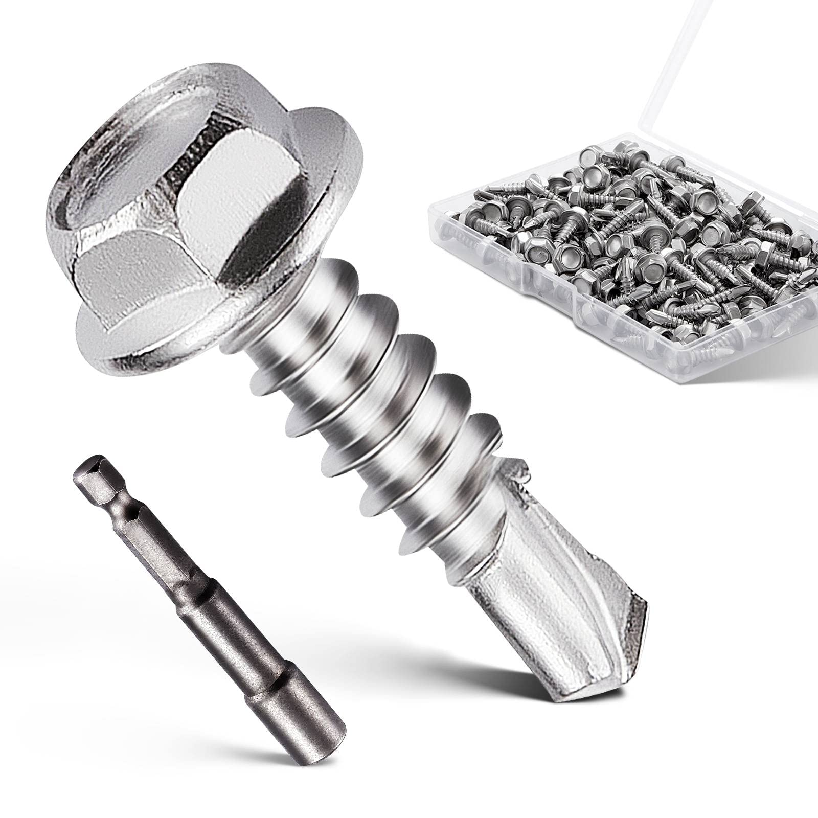 Litorange 121 PCS M4.2x16mm 410 Stainless Steel Self Drilling Hex Head Screws, Hex Head Self Tapping Screws with Hex Socket for Ventilation Pipes, Fans, Metal Rails — image 1