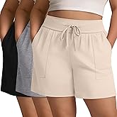 Evervibe 3 Pack Women's Plus Size Shorts, Drawstring Sweat Shorts Loose Lounge Running Athletic Shorts with Pockets