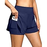 Women's 2 in 1 Running Shorts - High Waisted Lightweight Athletic Workout Gym Yoga Shorts Spandex Liner with Pockets
