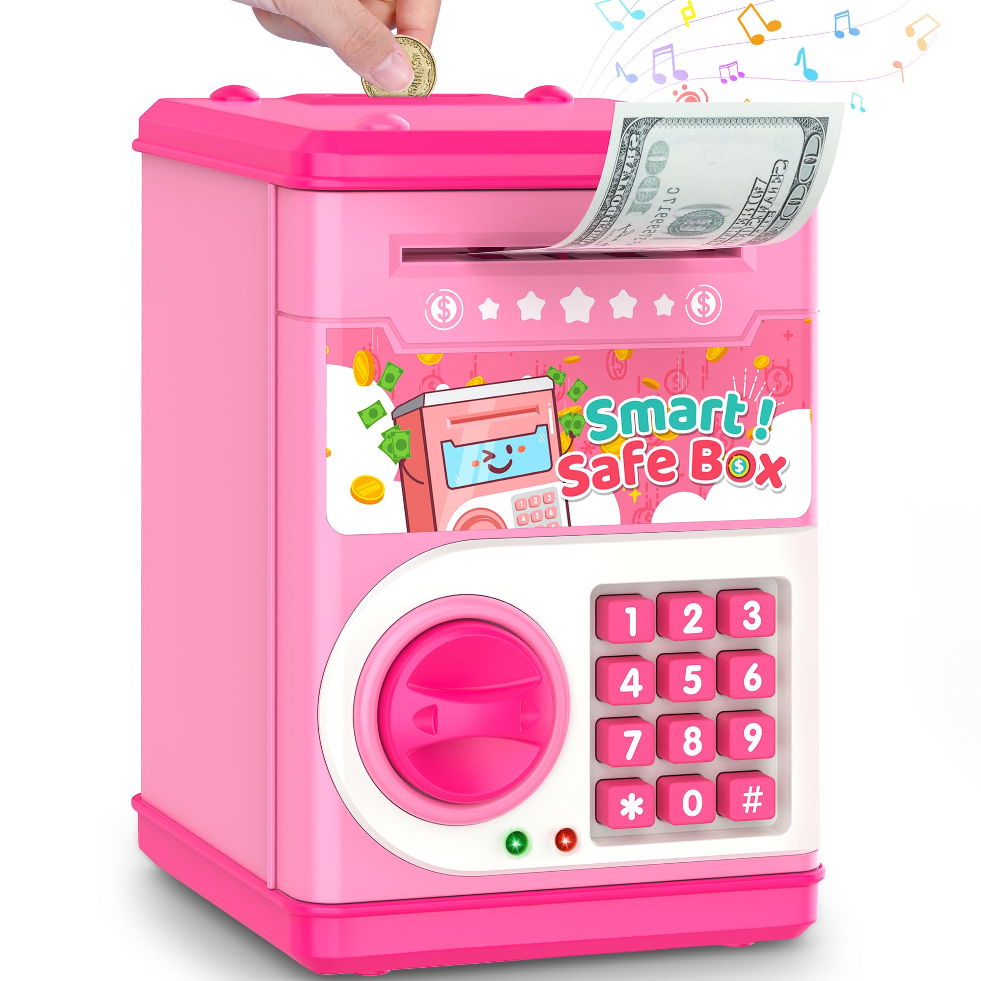 Photo 1 of Pink Piggy Bank for Kids with Password Code Lock and Auto Grab Bill Slot, PhilaeEC Real Money Cash Coin Can Saving Box Electronic Money Safe Bank, Hot Gift for 4 7 8 9 10 11 Year Old Boys Girls