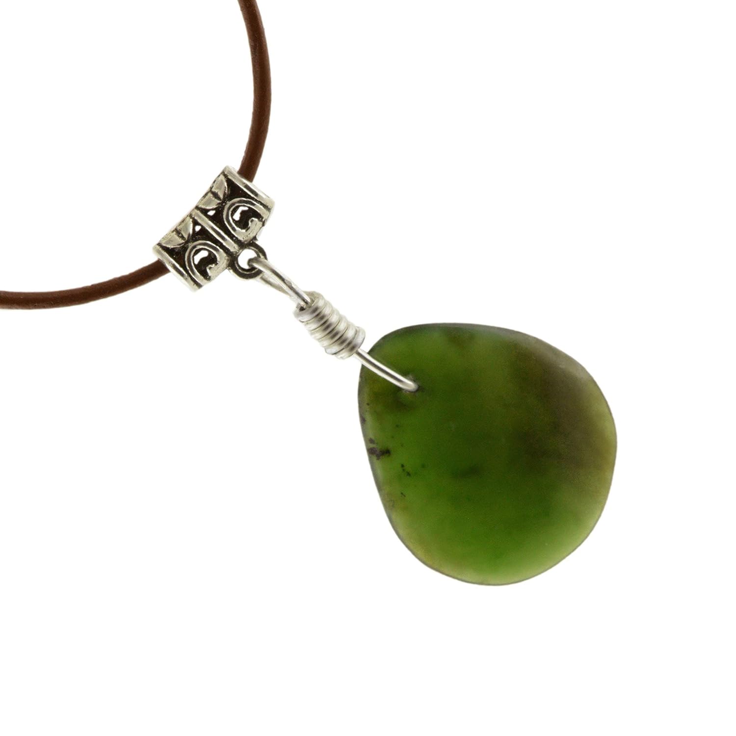 Nephrite Jade Pendant Necklace with Leather Cord PB24 Handmade