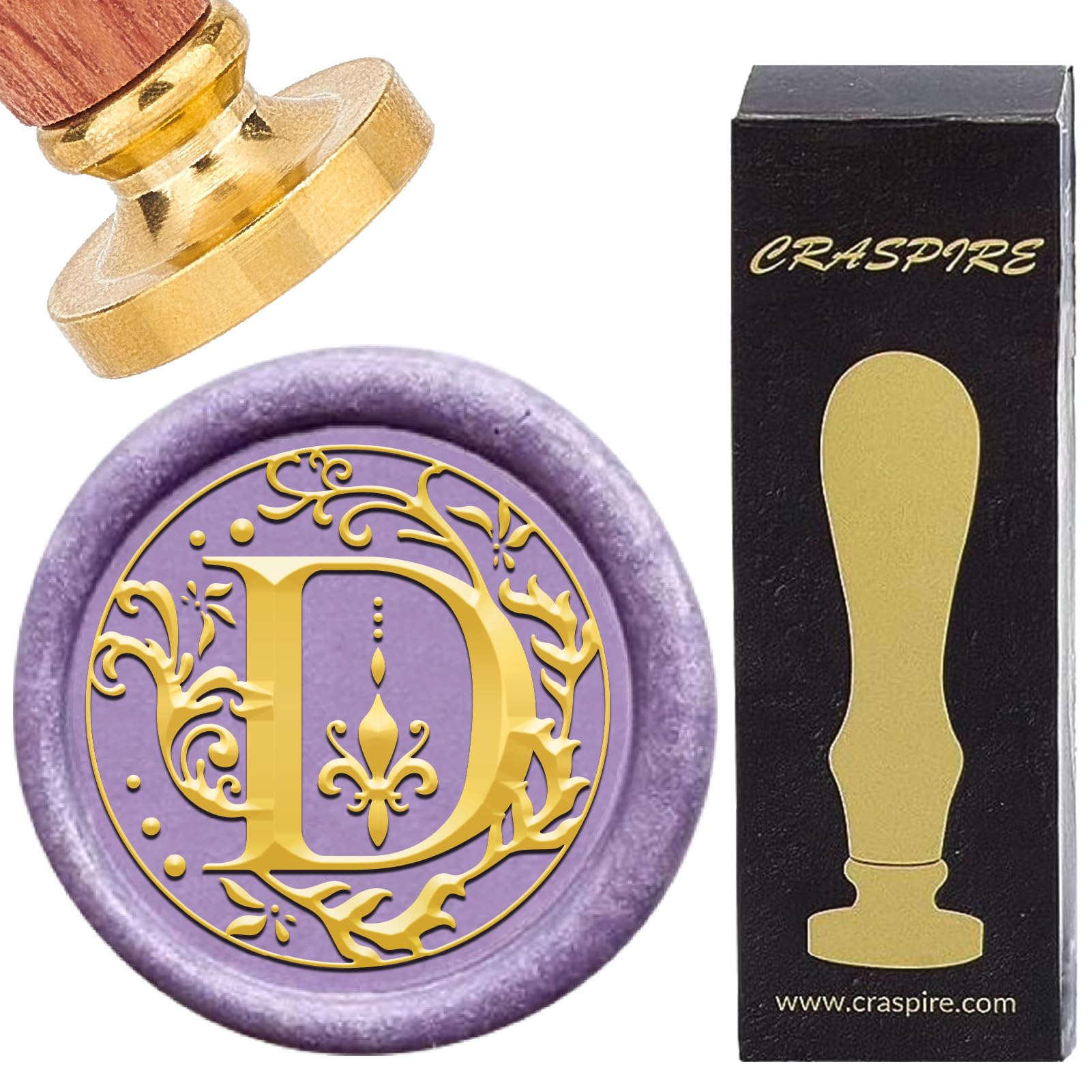 CRASPIRE Letter D Wax Seal Stamp Retro Alphabet Initials Sealing Wax Stamp Classic Vintage 26 Letters A-Z 25mm Removable Brass Head wood Handle for Envelope Invitation Embellishment DIY Scrapbooking
