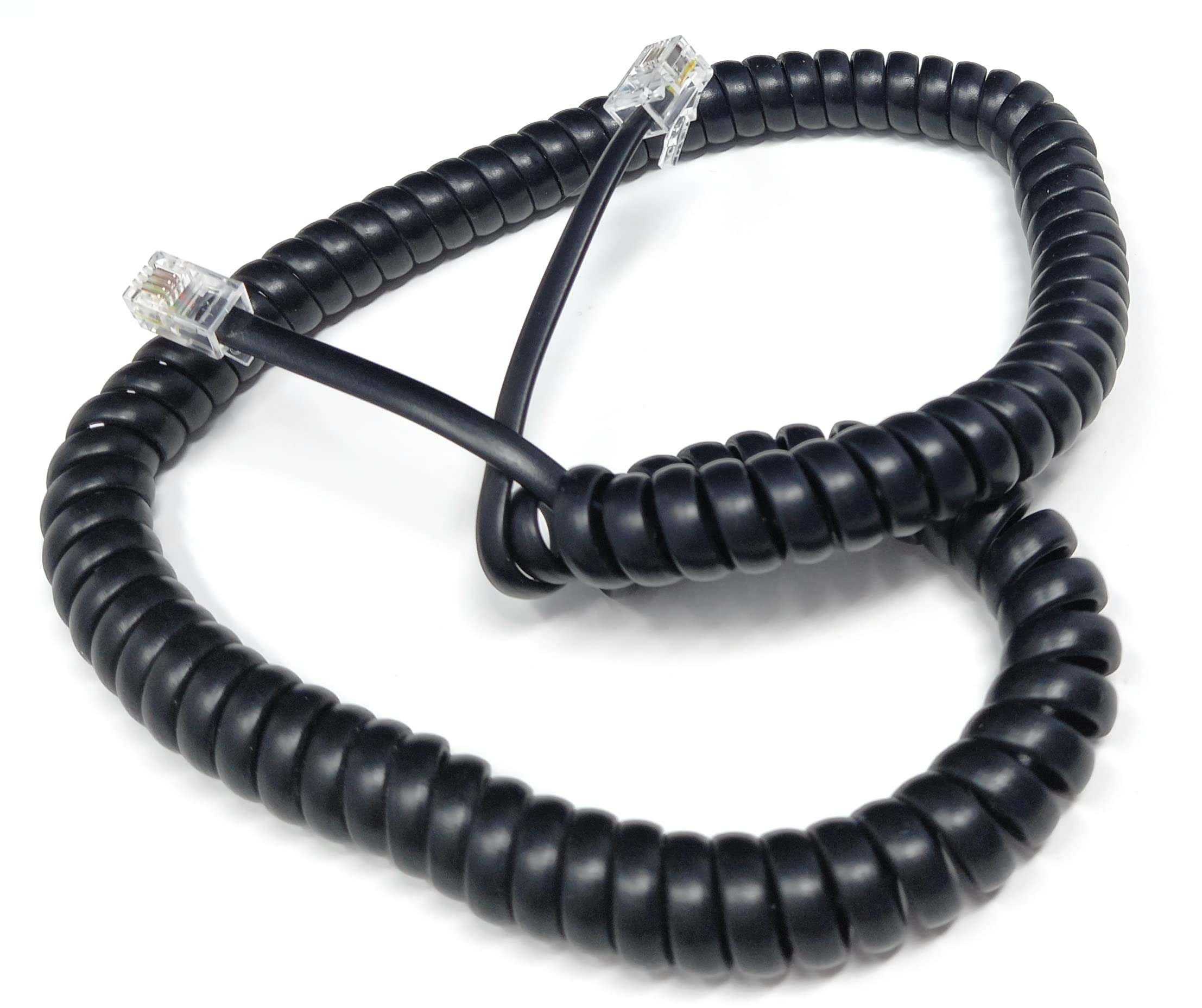 DRUT 3m Coiled RJ10 RJ9 RJ22 4P4C 4 PIN Telephone Handset Curly Lead Cable 10ft Black