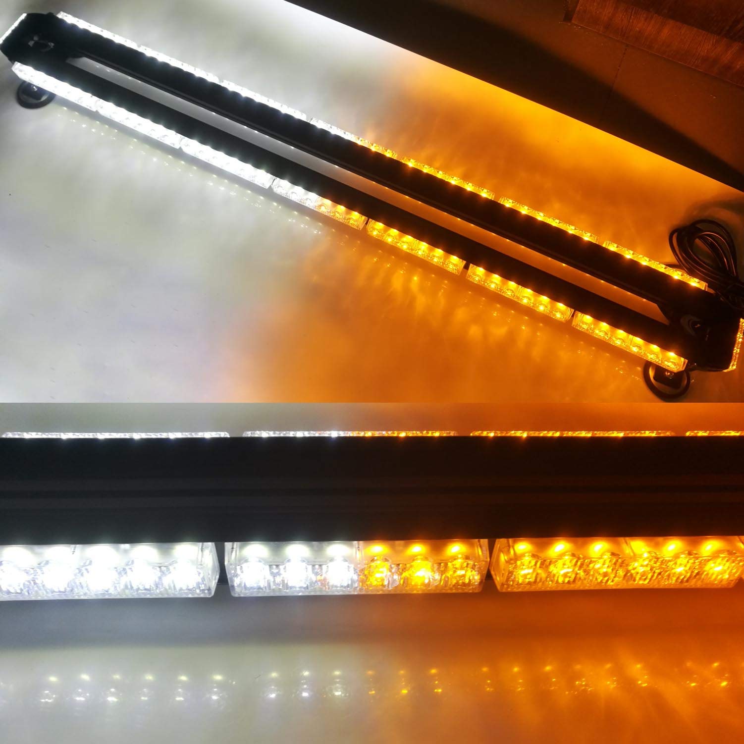 Evershine Signal 44 Inch 90 Led Strobe Flashing Light Bar Double Side Emergency Hazard Warning Lighting Bar with Magnetic for Car Truck Roof Safety-Amber White(7-Bar)