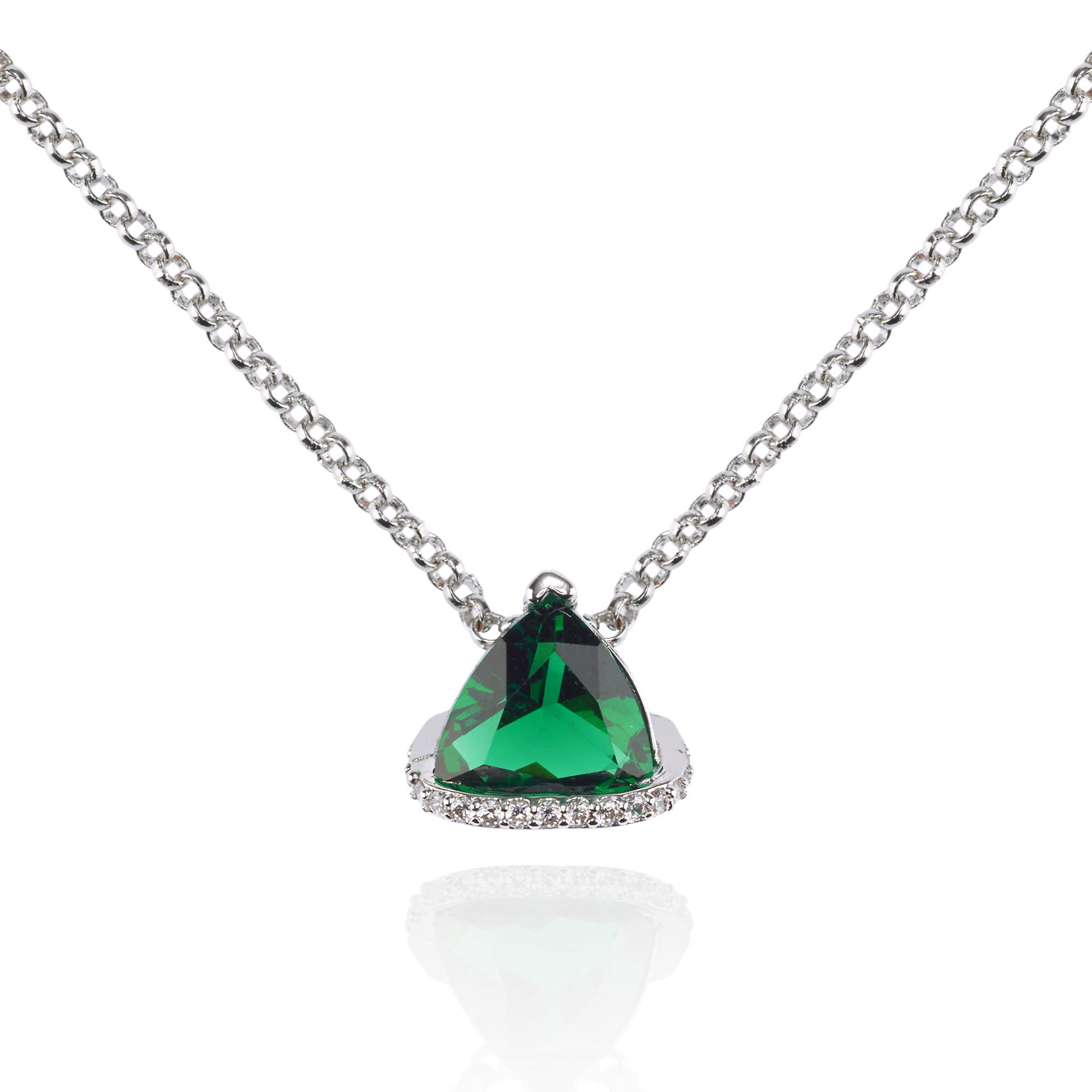 namana Triangle Green Pendant Necklace for Women. Pendant Necklace for Women with a Green Trillion Shaped CZ Gemstone. Coloured Gemstone Necklaces for Women with Gift Box.