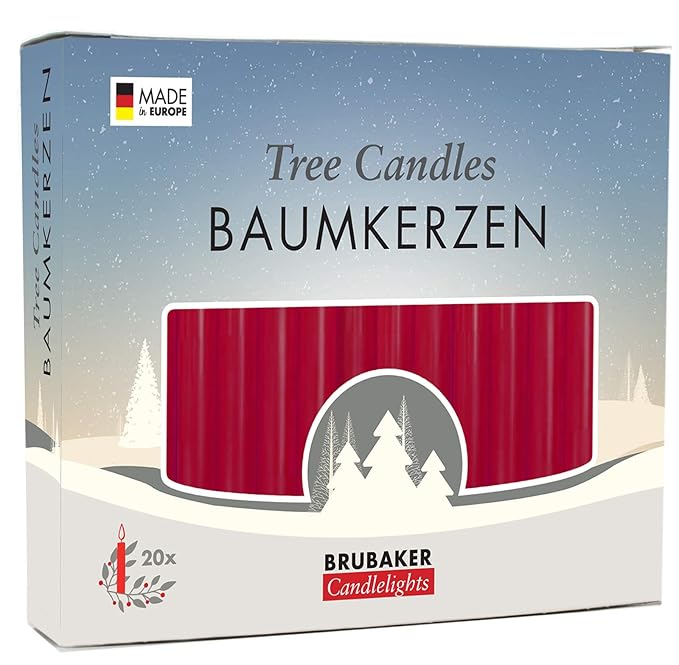 Brubaker 20er Pack Baumkerzen Wachs Weihnachtskerzen Pyramidenkerzen Christbaumkerzen Dunkelrot