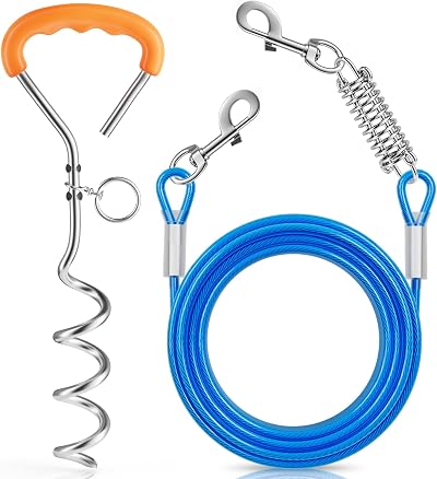 Chuiendi Dog Tie Out Cable and Stake 3M 9.8ft Reflective Shock Absorbing
