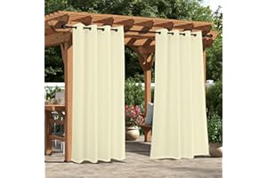 Comfonew Outdoor Curtains for Patio - 2 Panels Waterproof Grommet Top Curtains, Beige Woven Textured Outside Curtain for Gazebo, Porch, Pergola, Cabana, Deck, Sunroom, 52W x 95L inch, Beige