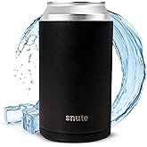 Snute Can Cooler for Beer, Soda, Sparkling Water | Vacuum Insulated Stainless Steel Drink Sleeve Holder for 12oz Can (Black, Standard)