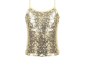 YEAHDOR Girls Glitter Sequins Cami Vest Jazz Ballet Dance Tank Top Stage Performance Adjustable Strap Tees Shirt