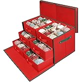sibada Large Christmas Ornament Storage Box with 6 Drawer Style Trays Fits 54 of 4" Ornament Balls - Side Opening, Christmas Container Perfect for Holiday Decorations, 600D Oxford Fabric Tear-Proof