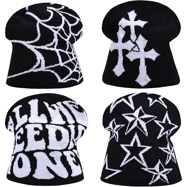 Y2K Graphic Skull Cap Beanie Satin Lined Warm Unisex Knitted Hat Pack Skicuff 6 Pcs Winter Y2K Beanie Satin Lined Skull Cap  main image 2