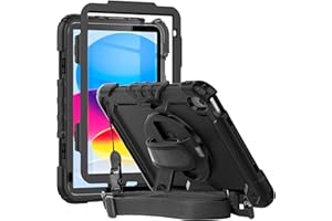 Herize iPad 10th Generation Rugged Protective Case 10.9 Inch with Screen Protector Pen Holder, Handle Shoulder Strap | iPad 10 Case A2757/A2777| Heavy Duty Shockproof | Black