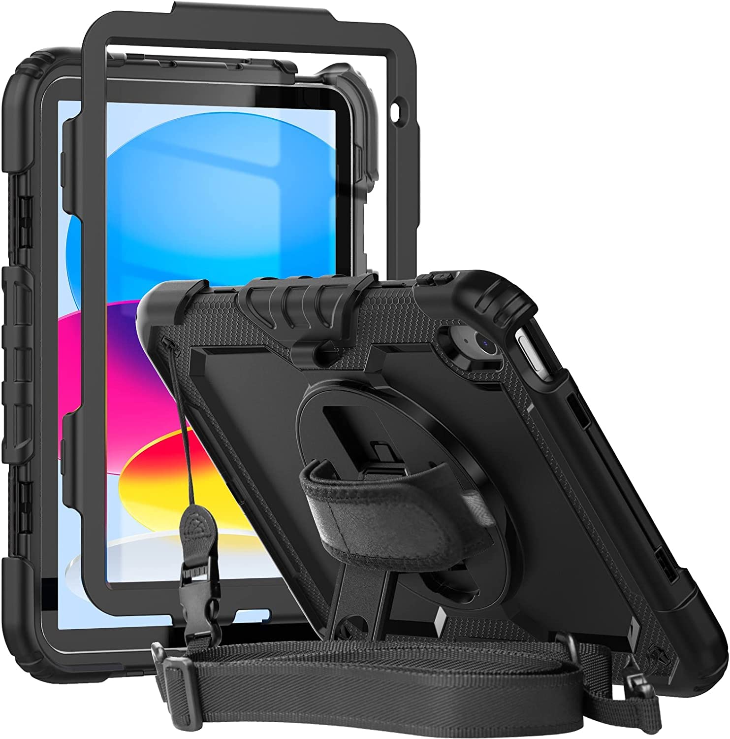 Photo 1 of Herize Case Compatibility with iPad 10th Generation 10.9 Inch with Screen Protector Pen Holder | Case for iPad 10 A2757/A2777| Heavy Duty Shockproof Rugged Protective Case W/Handle Shoulder Strap
