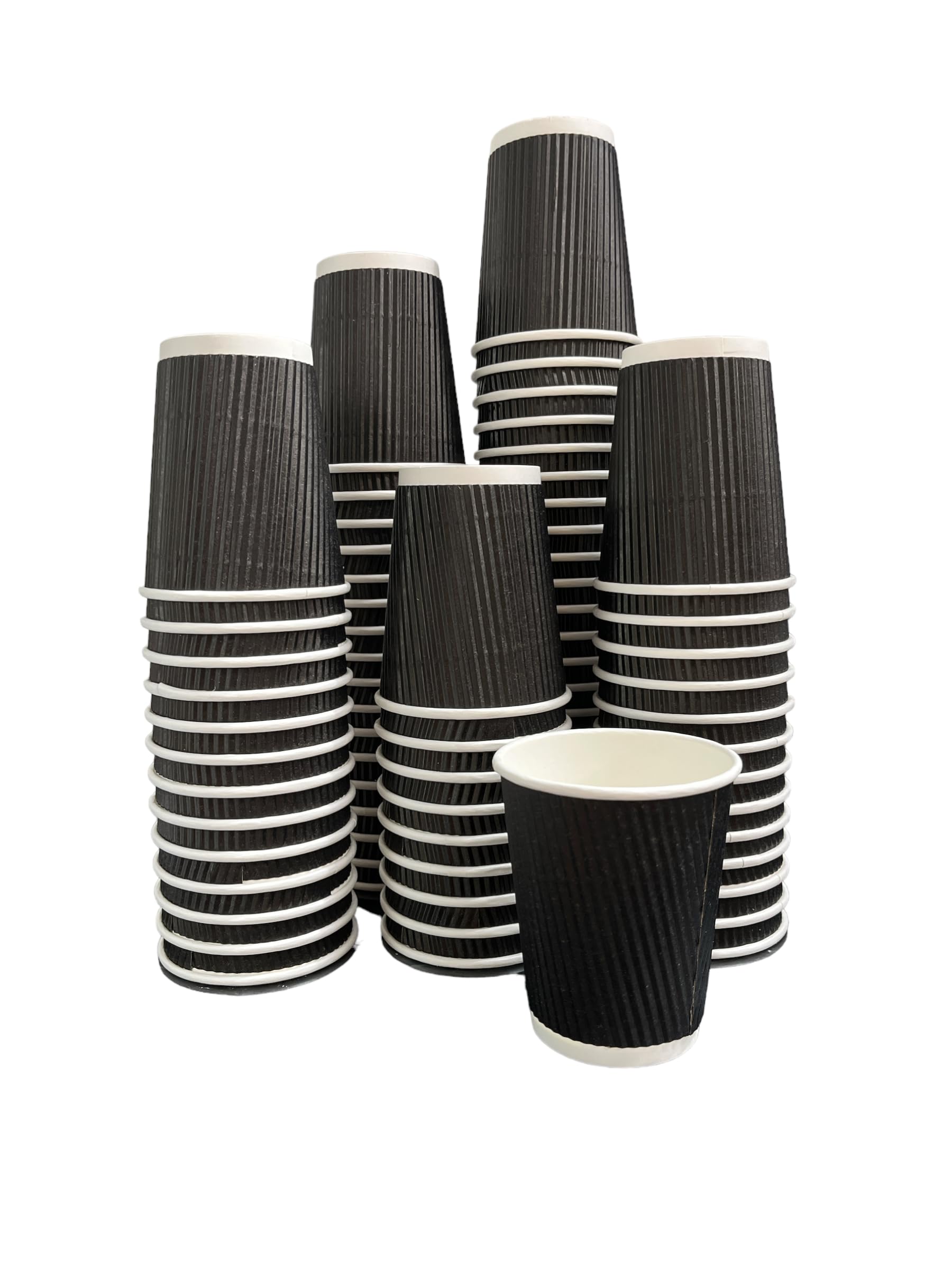 NovatoStar Paper Kraft Ripple Cups 3 PLYMulti Use Hot and Cold Multiple Sizes, Quantities and Colours (12oz - 25 Pack, Black Ripple)