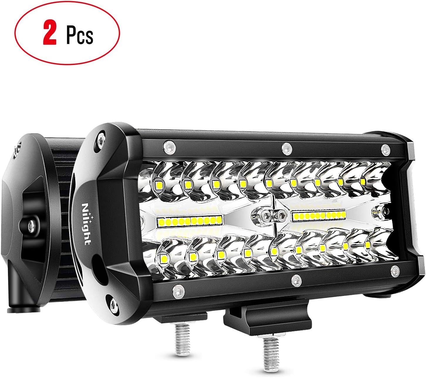 Nilight 18022C-B 6.5Inch 2PCS 6.5 Inch 120W Spot & Flood Combo Bar Driving Waterproof Led Work Light Triple Rows Off-Road Truck Car ATV SUV Jeep Cabin Boat, 2 Years Warranty: Automotive