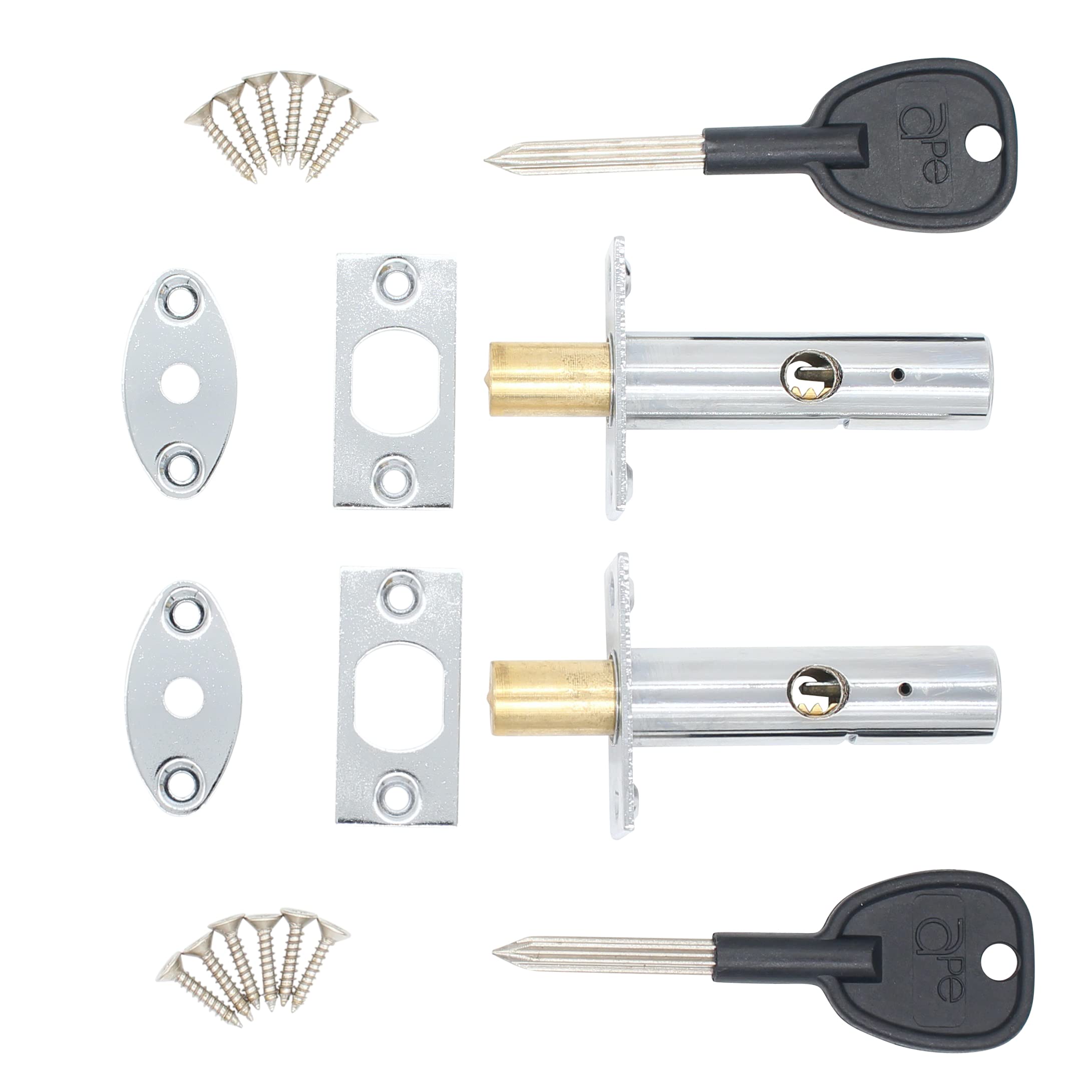 Door Mortice Rack Bolt | Polished Chrome | Pack of 2 Bolts + 2 Star Keys