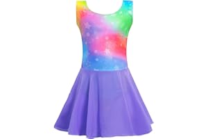 TENVDA Girls Ballet Leotards with Skirt Sparkly Sleeveless Gymnastics Dance Dresses Outfit (Toddler/Little Kid/Big Kids)