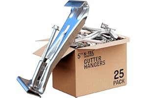 K-TEC GUTTER SUPPLY Hidden Gutter Hangers 5 Inch with a Pre-Inserted Rust Resistant Screw - Heavy Duty Rain Gutter Brackets Fastener with Clip for 5" K-Style Aluminum Gutters - Easily Repair Sagging Gutters - 25 Pack