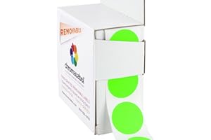 ChromaLabel 1 Inch Round Colored Stickers, High Visibility Removable Color Coding Labels, Easy to Write On Colored Sticker Dots - 1000 Stickers per Dispenser Box, Matte Finish Fluorescent Green