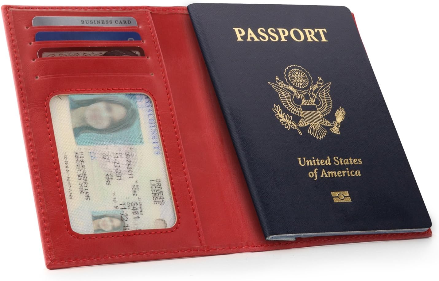 Otto Angelino Leather Passport Wallet - RFID Blocking - Unisex, Red - Image 5