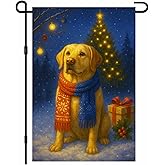 IVN Christmas Dog Garden Flag 12x18 Inch Double Sided Yellow Labrador Winter Holiday Seasonal Decorations Outdoor Yard Flag for Outside Home Front Door Lawn Porch Patio Welcome Decor