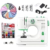 Sewing Machine for Beginners, Portable Mini Small Sewing Machine with 50 Pcs Fabric and 32 Pcs Sewing Threads Kit, 16 Built-in Stitches 2 Speed with Foot Pedal (White and Mint)