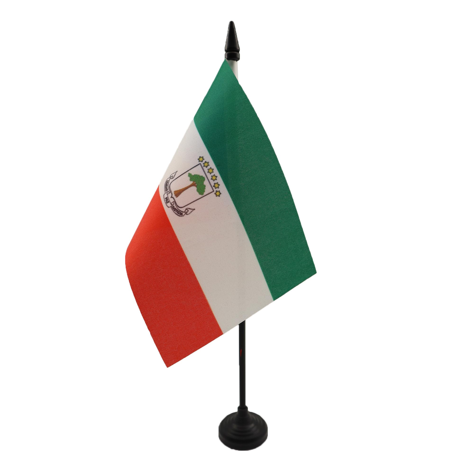 AZ FLAG - Equatorial Guinea Table Flag 4'' x 6'' - Equatoguinean Office Mini Banner 100% Polyester 15 x 10 cm - Mini Desk Flag with 10'' Pole and Black Plastic Base