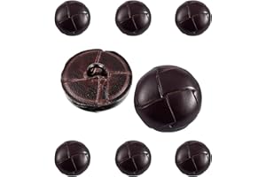 8PCS 20mm Vintage Dark Brown Genuine Leather Buttons, Hand-Woven Decorative Buttons with Brass Eyelets, Sewing Accessories fo