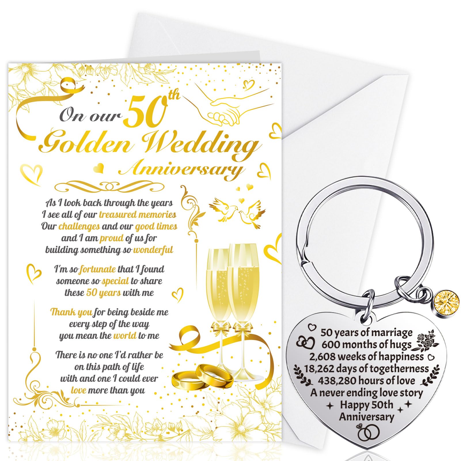 HOWAF 50th Wedding Anniversary Card, Golden Wedding Anniversary Card Gifts 50th Anniversary Cards Golden Wedding Card Keyring Golden Wedding Anniversary for Wife Husband Gift
